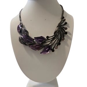 Wide Purple Calla Lily Statement Bib Necklace